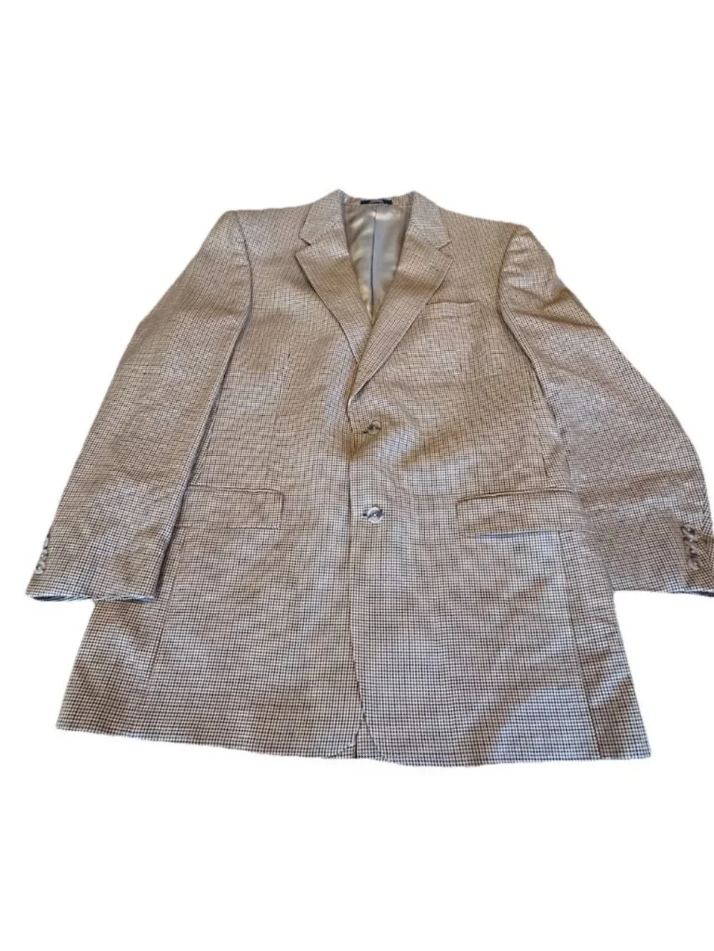 Hart Schaffner Marx Nordstrom Blazer 2 Button Beige Houndstooth 43L Union Made